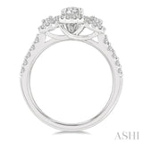 1 Ctw Past, Present & Future Round Cut Diamond Engagement Ring With 3/8 Ct Oval Cut Center Stone in 14K White Gold