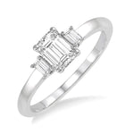 Load image into Gallery viewer, 3/8 Ctw Octagonal and Baguette Diamond Ladies Engagement Ring with 1/3 Ct Emerald cut Center Stone in 14K White Gold