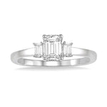 Load image into Gallery viewer, 3/8 Ctw Octagonal and Baguette Diamond Ladies Engagement Ring with 1/3 Ct Emerald cut Center Stone in 14K White Gold