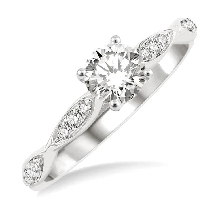 1/6 Ctw Marquise Carved Round Cut Diamond Semi-Mount Engagement Ring in 14K White Gold