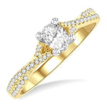 Load image into Gallery viewer, 1/4 Ctw Split Criss Cross Oval Shape Round Cut Diamond Semi-Mount Engagement Ring in 14K Yellow and White Gold