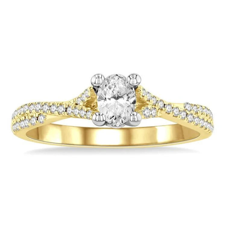 1/4 Ctw Split Criss Cross Oval Shape Round Cut Diamond Semi-Mount Engagement Ring in 14K Yellow and White Gold