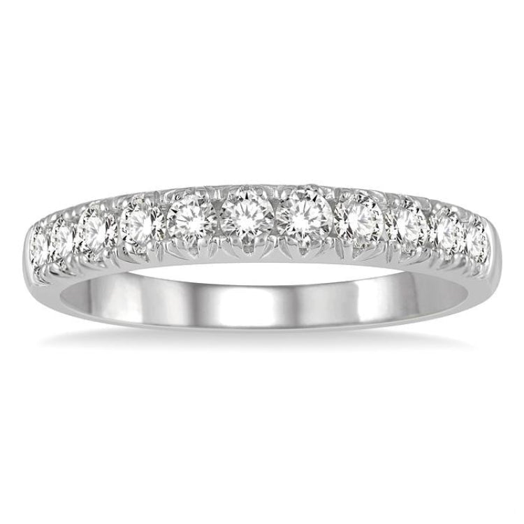 1/2 Ctw 11 Stone Round Cut Diamond Wedding Band in 14K White Gold