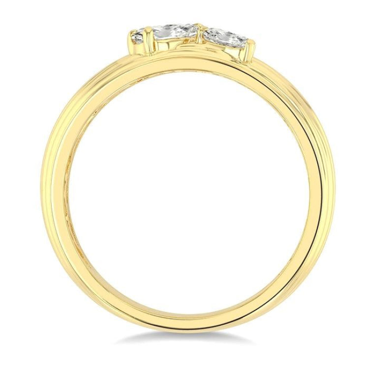3/8 Ctw Textured Shank 2-Stone Pear Cut Diamond Fashion Band in 14K Yellow Gold