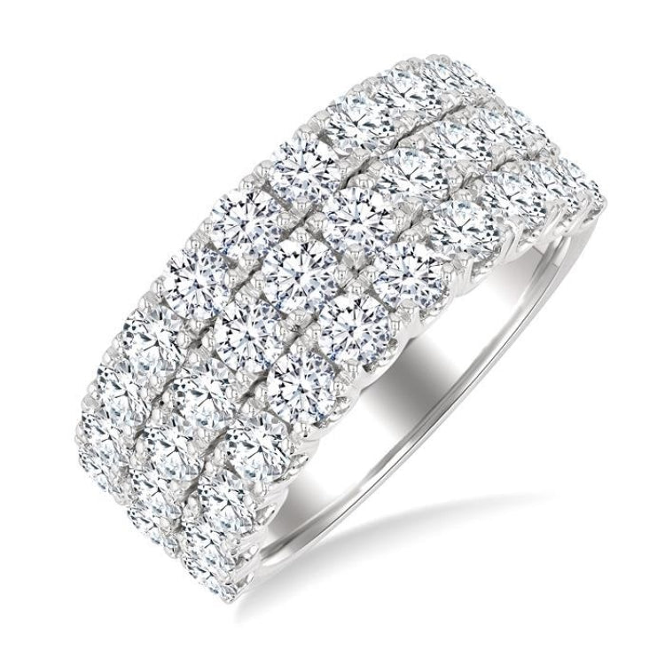 3 Ctw Triple Row Round Cut Diamond Wide Wedding Band in 14K White Gold
