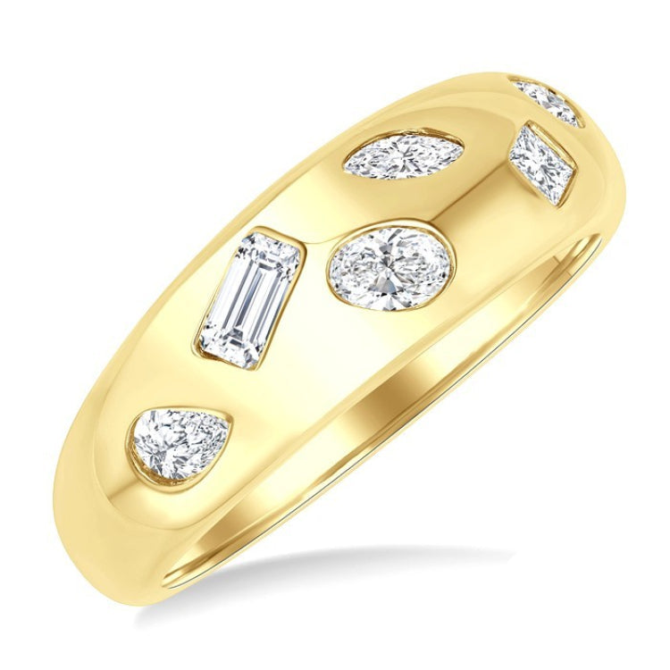 1/2 Ctw Mixed Shape Diamond Mosaic Wide Fashion Band in 14k Yellow Gold