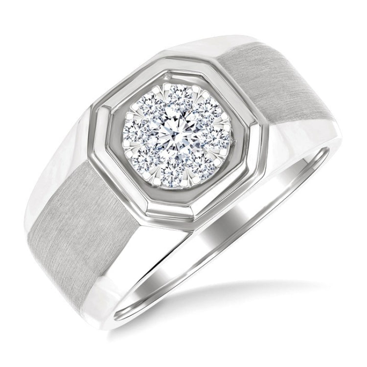 1/2 Ctw Octagonal Shape Lovebright Round Cut Diamond Men's Ring in 10K White Gold