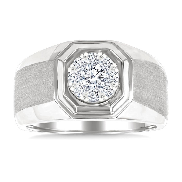1/2 Ctw Octagonal Shape Lovebright Round Cut Diamond Men's Ring in 10K White Gold