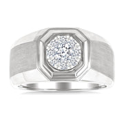 1/2 Ctw Octagonal Shape Lovebright Round Cut Diamond Men's Ring in 10K White Gold