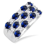Load image into Gallery viewer, 4X3 MM Oval Cut Sapphire and 3/8 Ctw East-West Round Cut Diamond Wide Precious Band in 14K White Gold