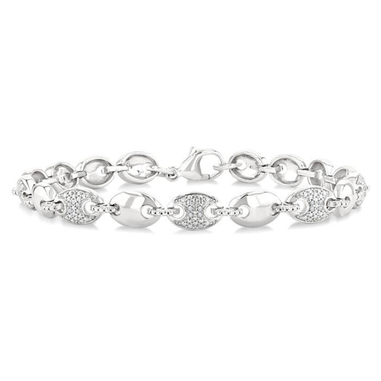1/10 Ctw Mariner Link Round Cut Diamond Bracelet in Sterling Silver