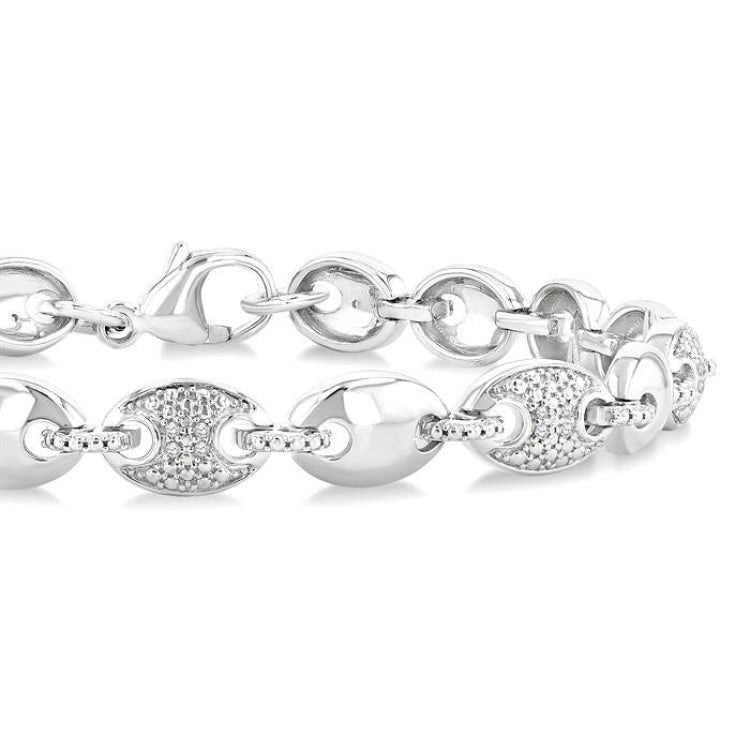 1/10 Ctw Mariner Link Round Cut Diamond Bracelet in Sterling Silver