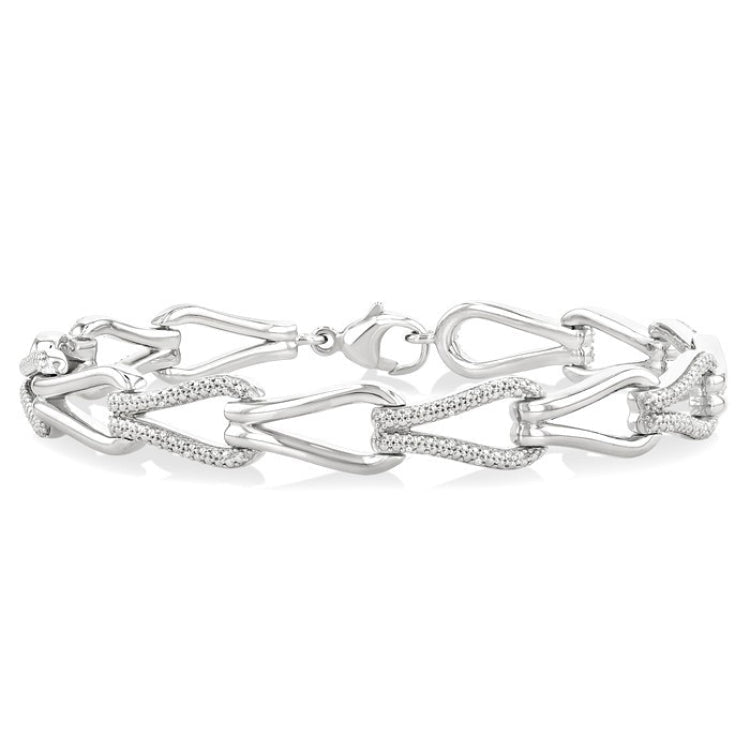 1/6 Ctw Round Cut Diamond Bold Knot Link Fashion Bracelet in Sterling Silver