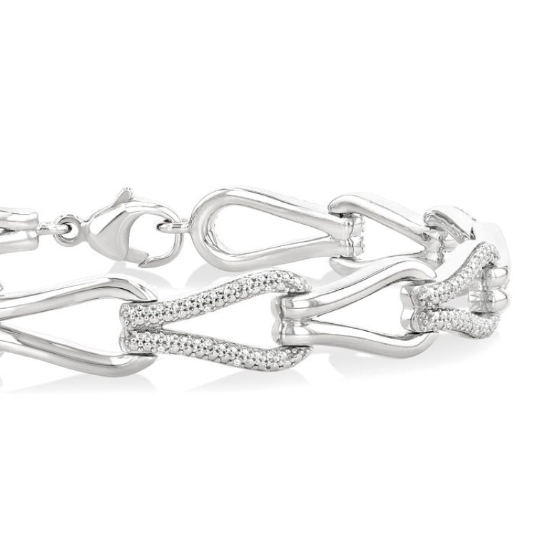 1/6 Ctw Round Cut Diamond Bold Knot Link Fashion Bracelet in Sterling Silver