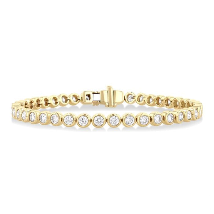 4 1/5 Ctw East-West Bezel Set Round Cut Diamond Tennis Bracelet in 14K Yellow Gold