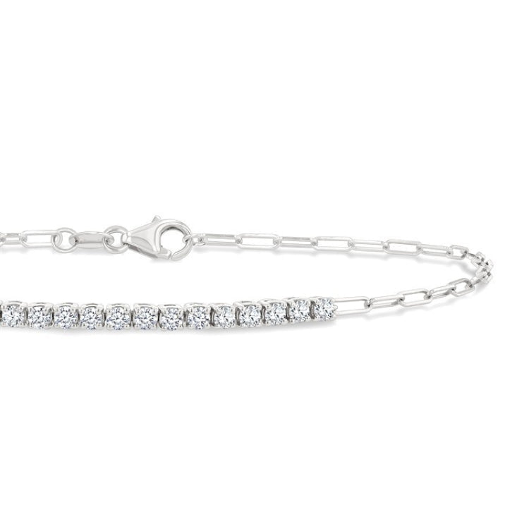 1/2 Ctw Round Cut Diamond Paperclip Chain Bracelet in 14K White Gold