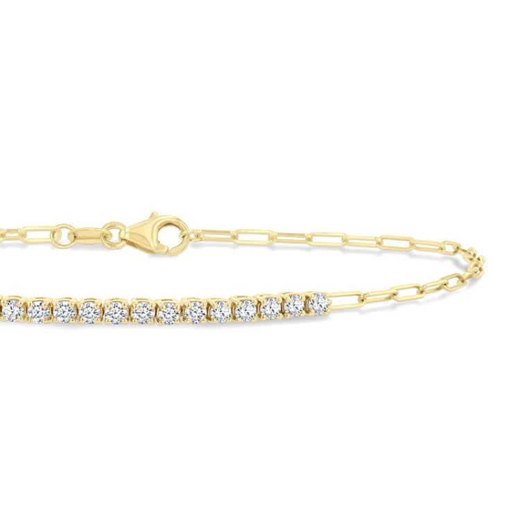 1/2 Ctw Round Cut Diamond Paperclip Chain Bracelet in 14K Yellow Gold