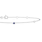 Load image into Gallery viewer, 1.75 MM Sapphire and 1/20 Ctw Round Cut Diamond Precious Station Bracelet in 14K White Gold