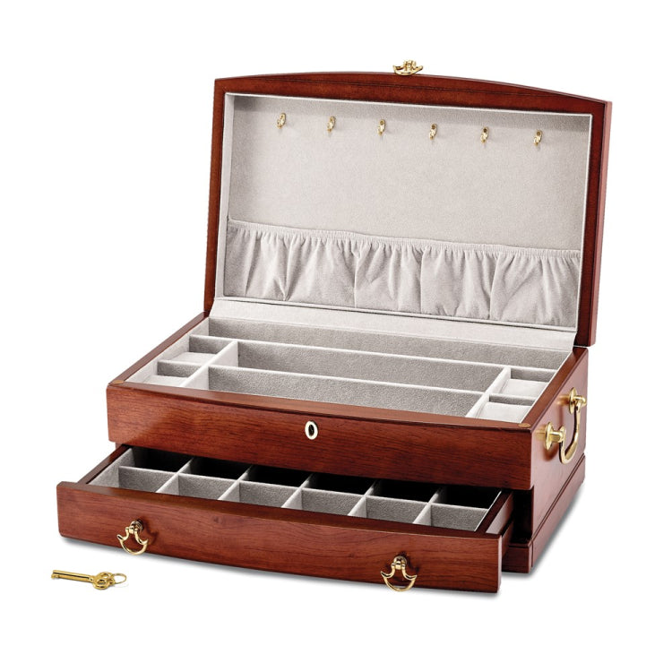 Luxury Giftware by Jere Matte Cherry Finish Bubinga Veneer 1-drawer Locking Wooden Jewelry Chest