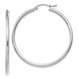 14k White Gold 2x40mm Polished Lightweight Tube Hoop Earrings