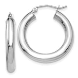 14K White Gold 4x25mm Polished Lightweight Tube Hoop Earrings