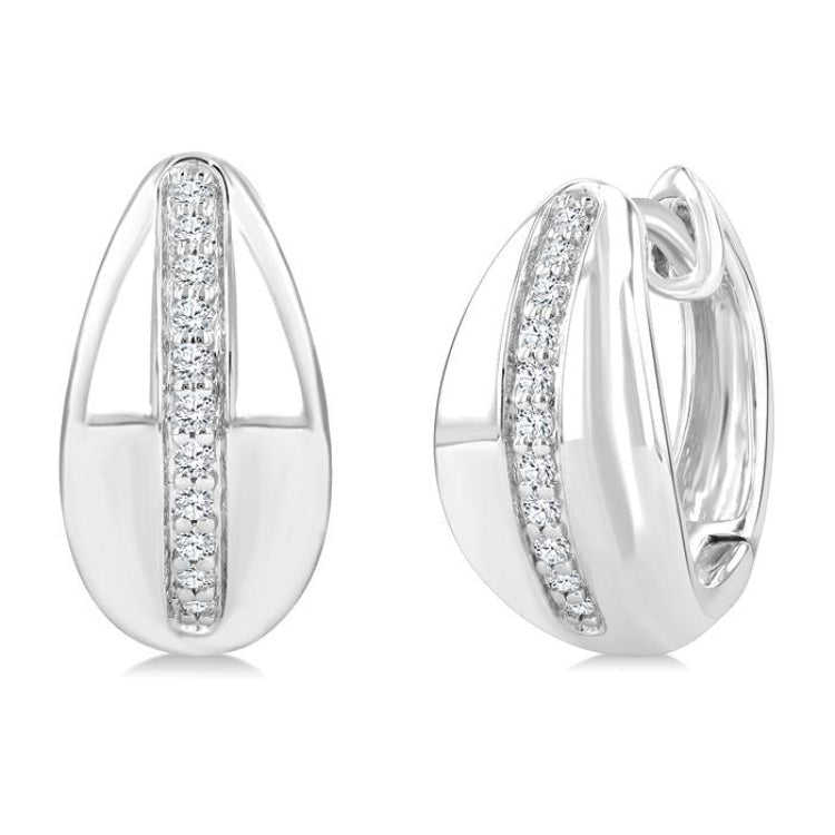 1/6 Ctw Round Cut Diamond Bold Fashion Hoop Earrings in 10K White Gold