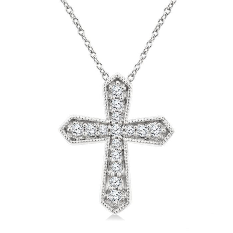 1/6 Ctw Round Cut Diamond Cross Petite Fashion Pendant With Chain in 10K White Gold