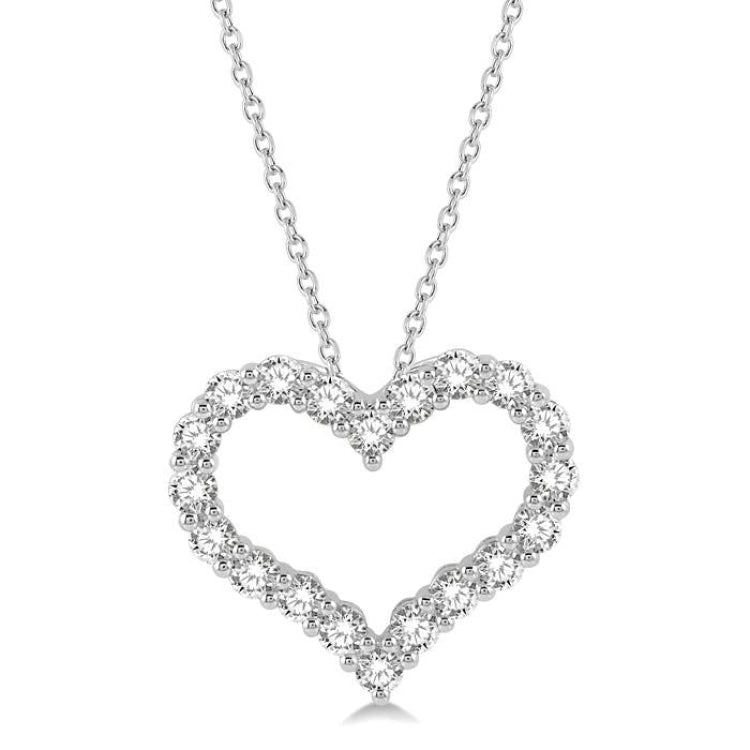 1 Ctw Heart Shape Round Cut Diamond Pendant With Chain in 14K White Gold