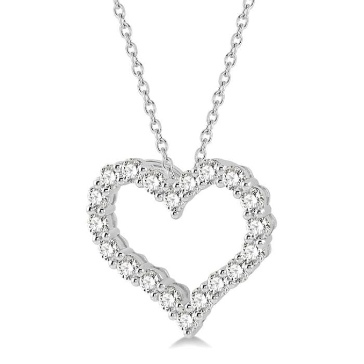 1 Ctw Heart Shape Round Cut Diamond Pendant With Chain in 14K White Gold