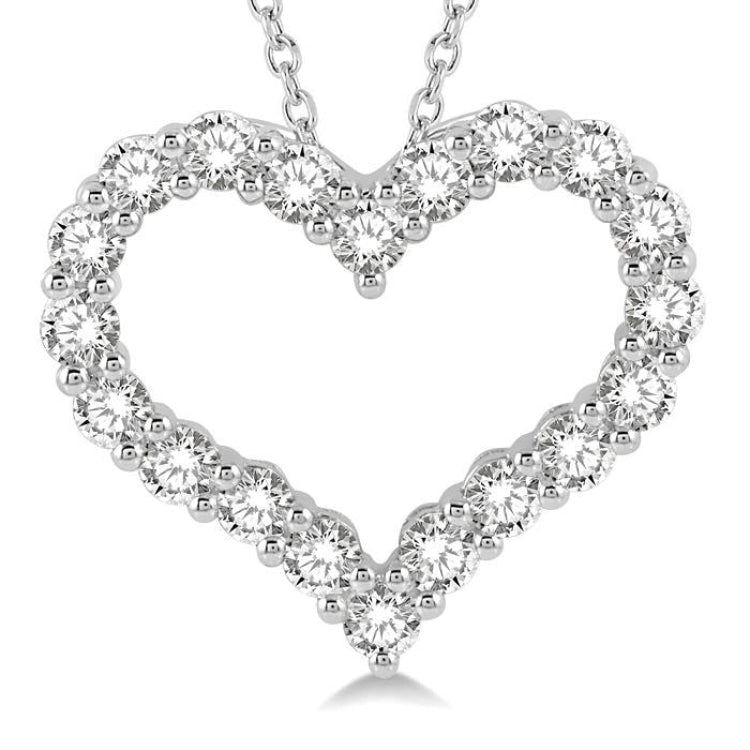1 Ctw Heart Shape Round Cut Diamond Pendant With Chain in 14K White Gold