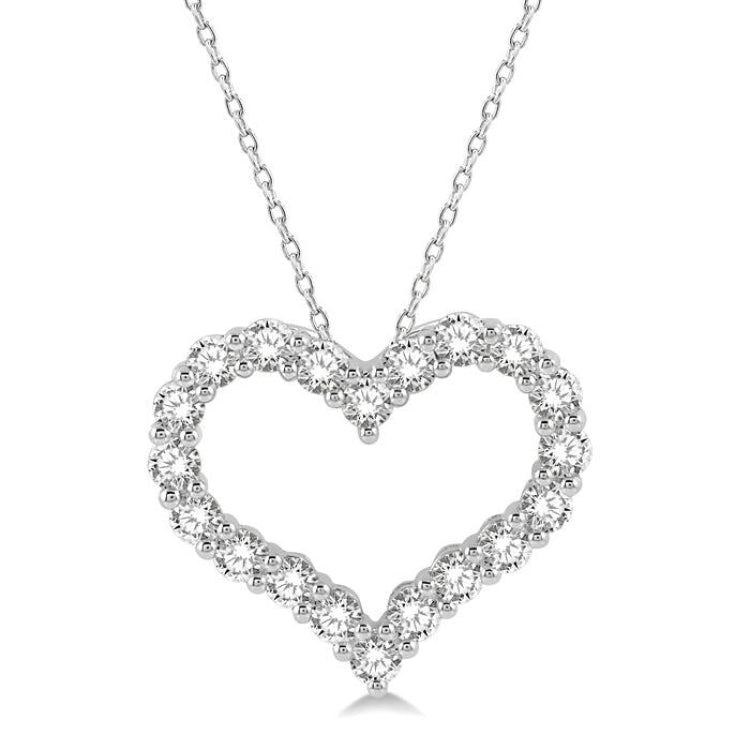3/4 Ctw Heart Shape Round Cut Diamond Pendant With Chain in 14K White Gold