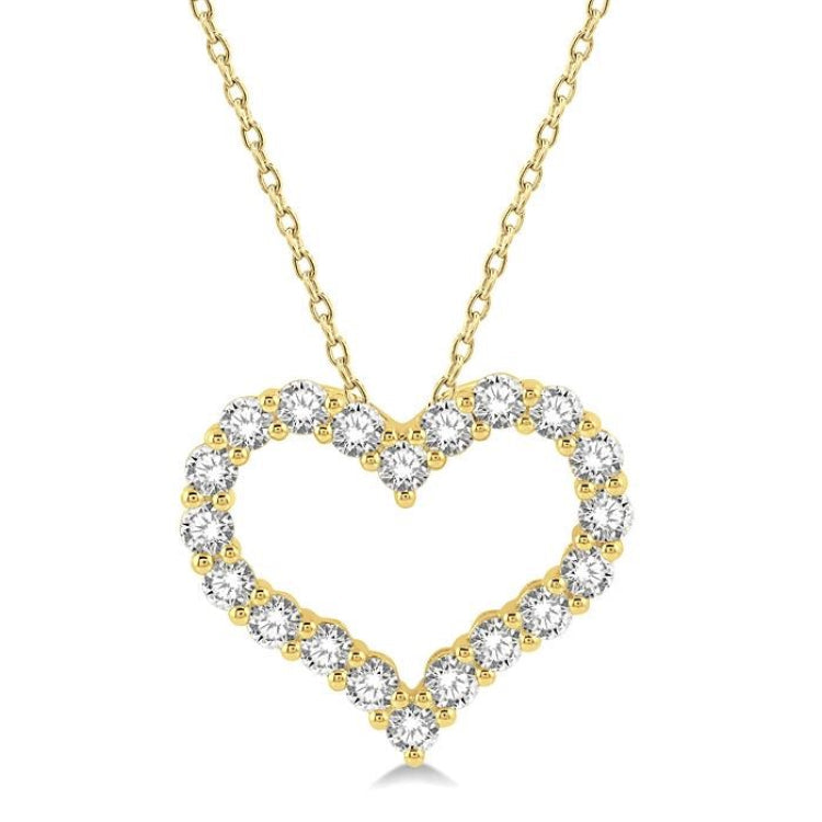 3/4 Ctw Heart Shape Round Cut Diamond Pendant With Chain in 14K Yellow Gold