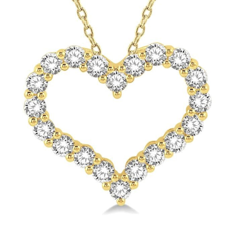 3/4 Ctw Heart Shape Round Cut Diamond Pendant With Chain in 14K Yellow Gold