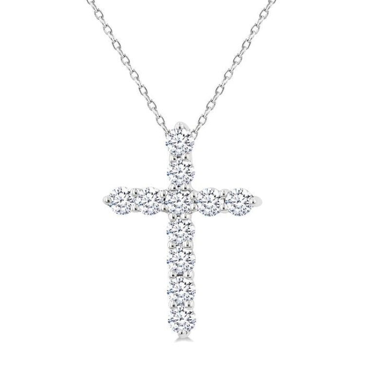 1/3 Ctw Round Cut Diamond Cross Pendant With Chain in 14K White Gold