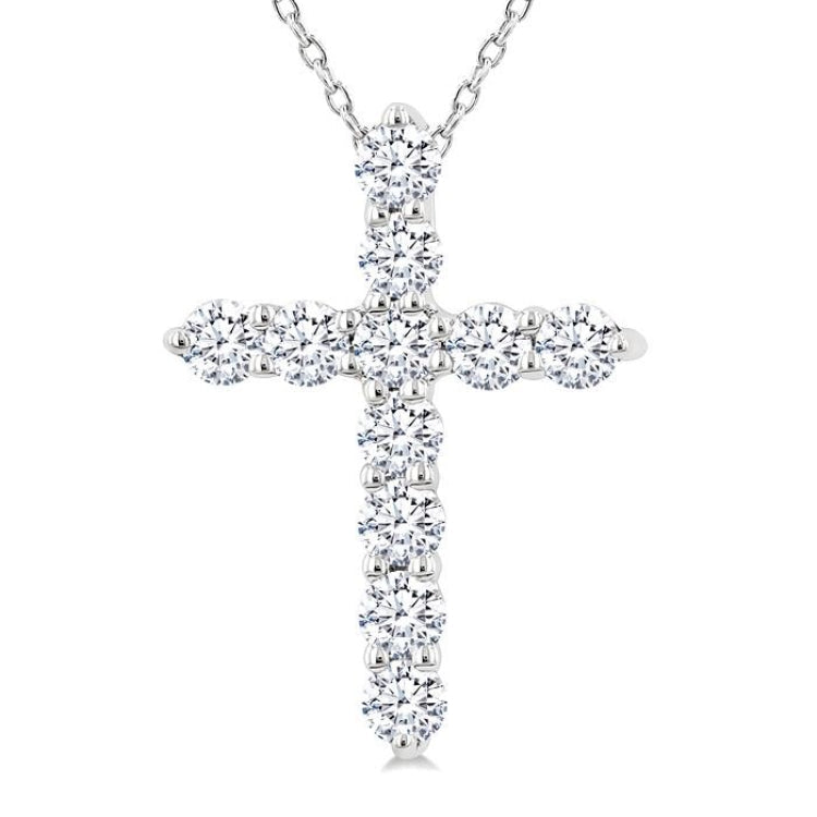 1/3 Ctw Round Cut Diamond Cross Pendant With Chain in 14K White Gold