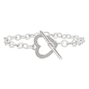 1/10 Ctw Heart Toggle Round Cut Diamond Fashion Bracelet in Sterling Silver