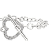 1/10 Ctw Heart Toggle Round Cut Diamond Fashion Bracelet in Sterling Silver