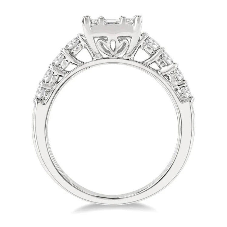 1 Ctw Fusion Baguette and Round Cut Diamond Engagement Ring in 14K White Gold