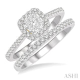 1/2 Ctw Lovebright Diamond Wedding Set With 1/3 Ct Square Shape Engagement Ring in White and Yellow Gold and 1/5 Ct Wedding Band in White Gold in 14K