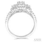 3/4 Ctw Layered Round Cut and Baguette Diamond Ring in 14K White Gold