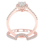 Load image into Gallery viewer, 3/4 Ctw Oval Shape Diamond Lovebright Wedding Set with 1/2 Ctw Engagement Ring and 1/5 Ctw Wedding Band in 14K Rose and White Gold