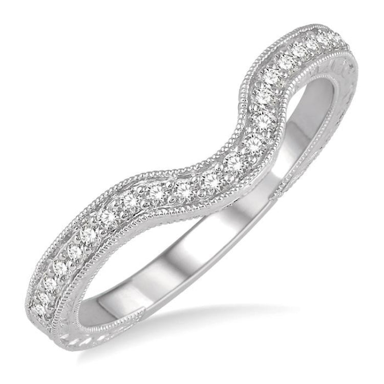 1/6 Ctw U-Shape Round Cut Diamond Wedding Band in 14K White Gold