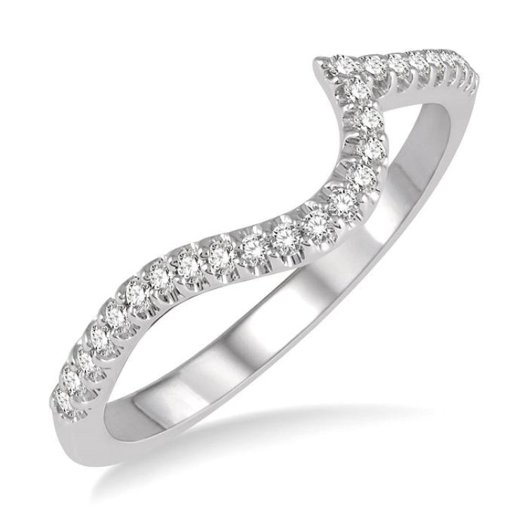 1/6 Ctw Crescent Shape Round Cut Diamond Wedding Band in 14K White Gold