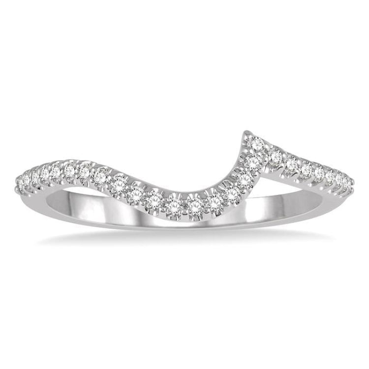 1/6 Ctw Crescent Shape Round Cut Diamond Wedding Band in 14K White Gold
