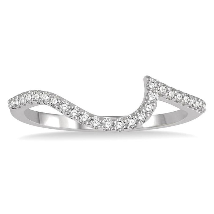 1/6 Ctw Crescent Shape Center Round Cut Diamond Wedding Band in 14K White Gold