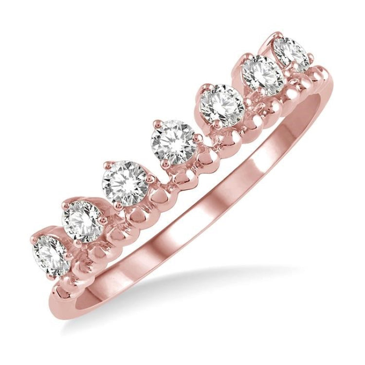 1/3 Ctw Lined Circular Mount Round Cut Diamond Fashion Stackable Band in 14K Rose Gold