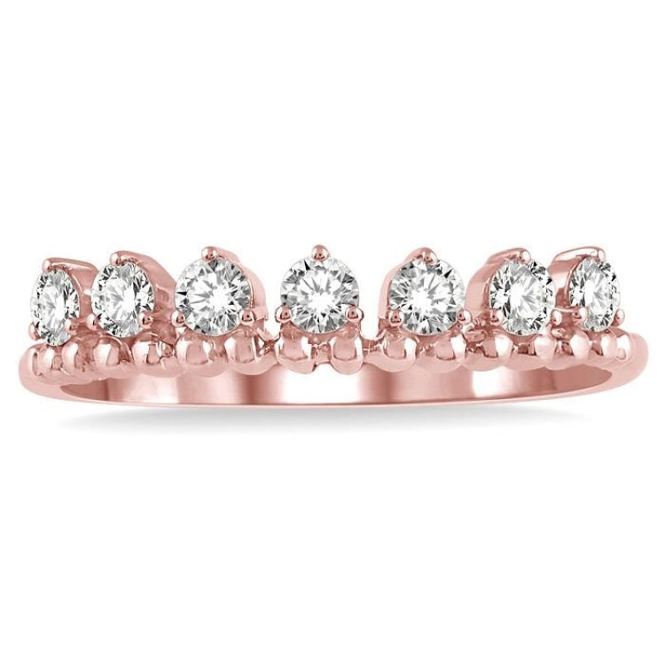 1/3 Ctw Lined Circular Mount Round Cut Diamond Fashion Stackable Band in 14K Rose Gold