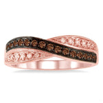 Load image into Gallery viewer, 1/4 Ctw Round Cut White and Champagne Brown Diamond Ring in 10K Rose Gold