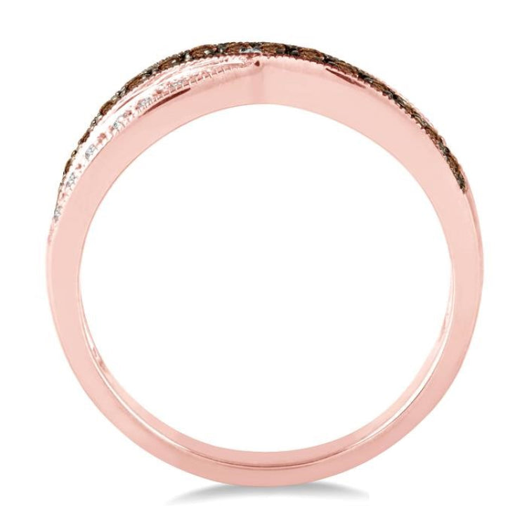 1/4 Ctw Round Cut White and Champagne Brown Diamond Ring in 10K Rose Gold