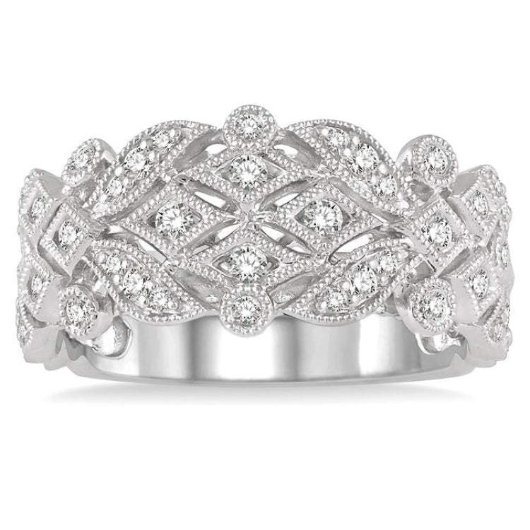 1/2 Ctw Lattice Round Cut Diamond Fashion Band in 14K White Gold